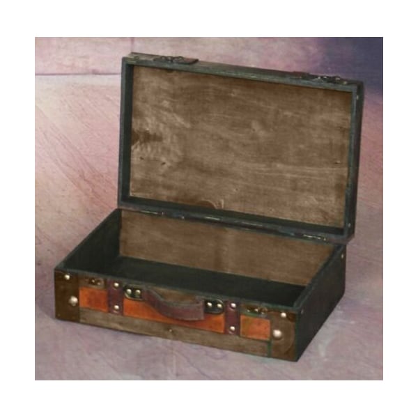 Wooden Vintage Luggage Trunks - Antique Carry On Suitcase Storage Box With Hinged Lids, Small